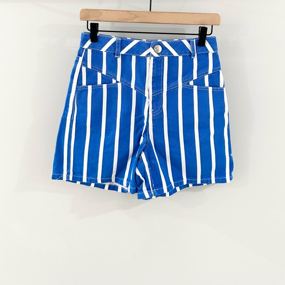 ASOS High Waist Denim Shorts Blue Stripe Size 4 - Picture 1 of 5